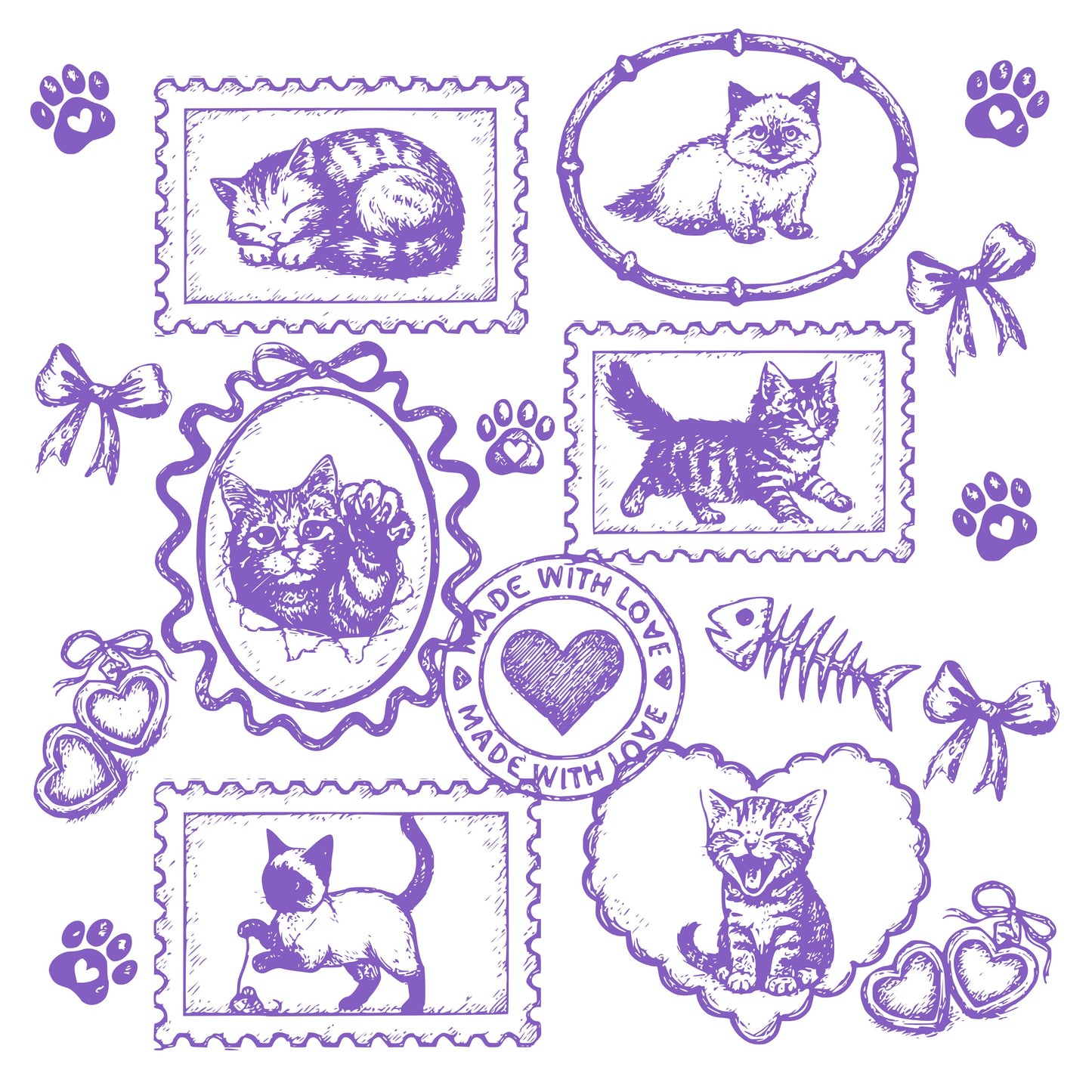 Cats Vintage Style Gallery Pink Unisex T-Shirt-Set 1.