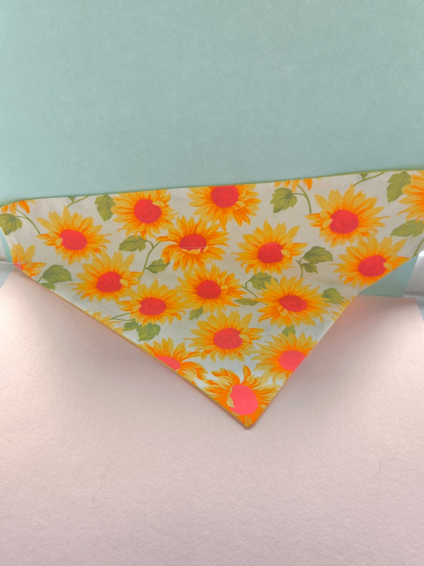 Sunflowers And Stripes/Polka Dots Reversible Patterned Over The Collar Pet Bandana