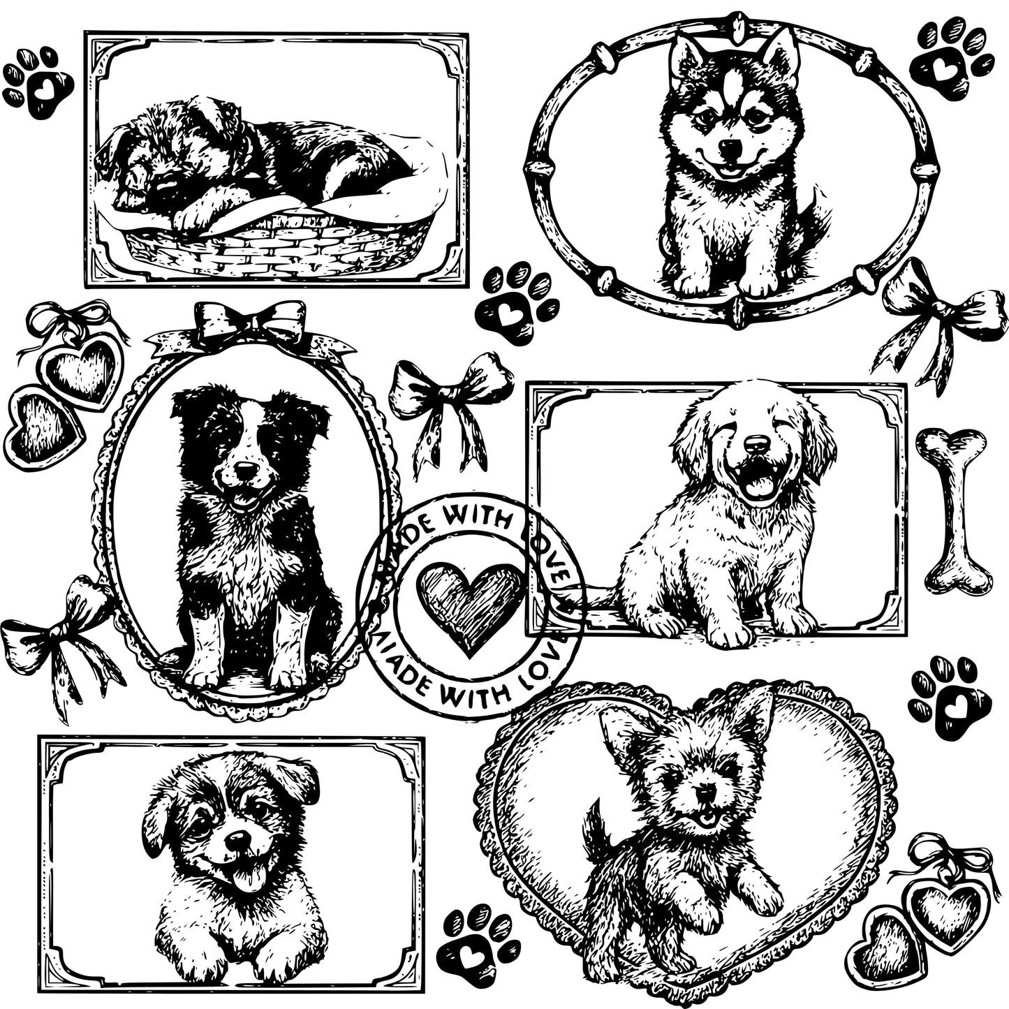 Dogs Vintage Style Gallery Pink Unisex T-Shirt-Set 2.