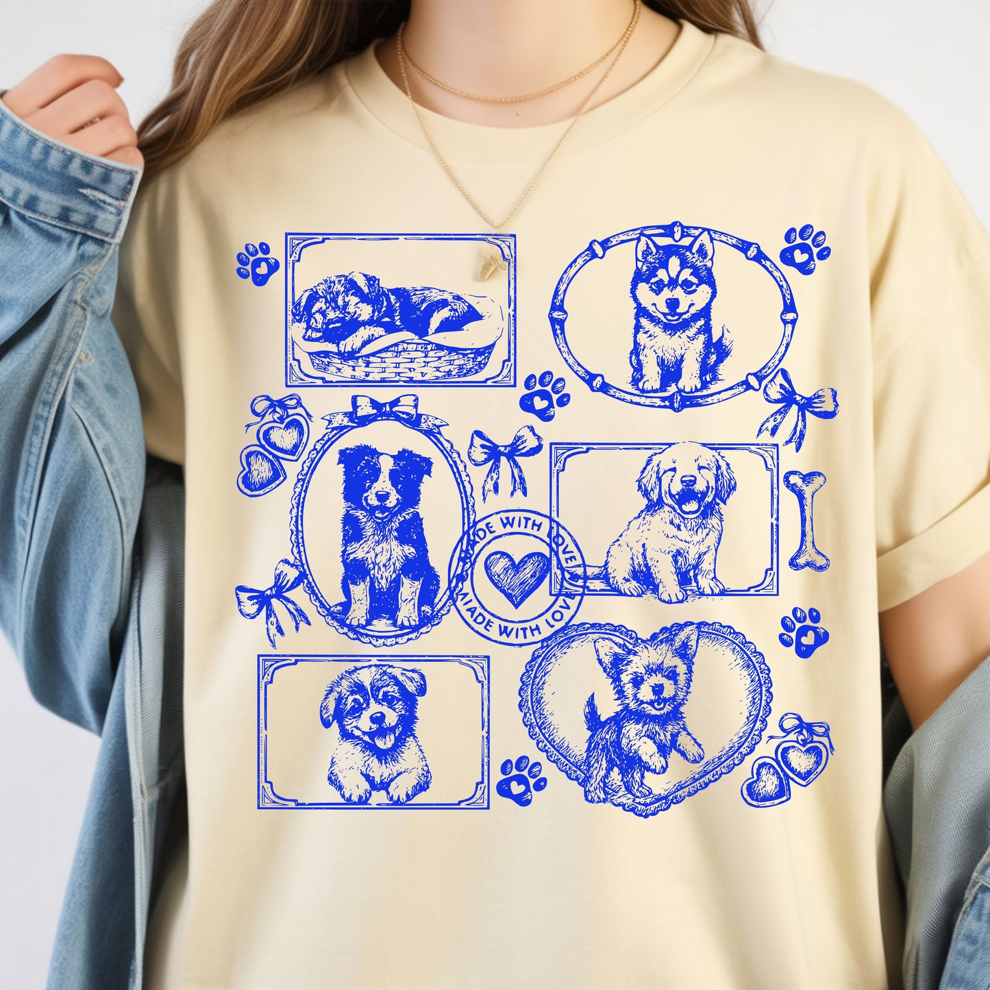 Dogs Vintage Style Gallery Yellow Unisex T-Shirt-Set 2.