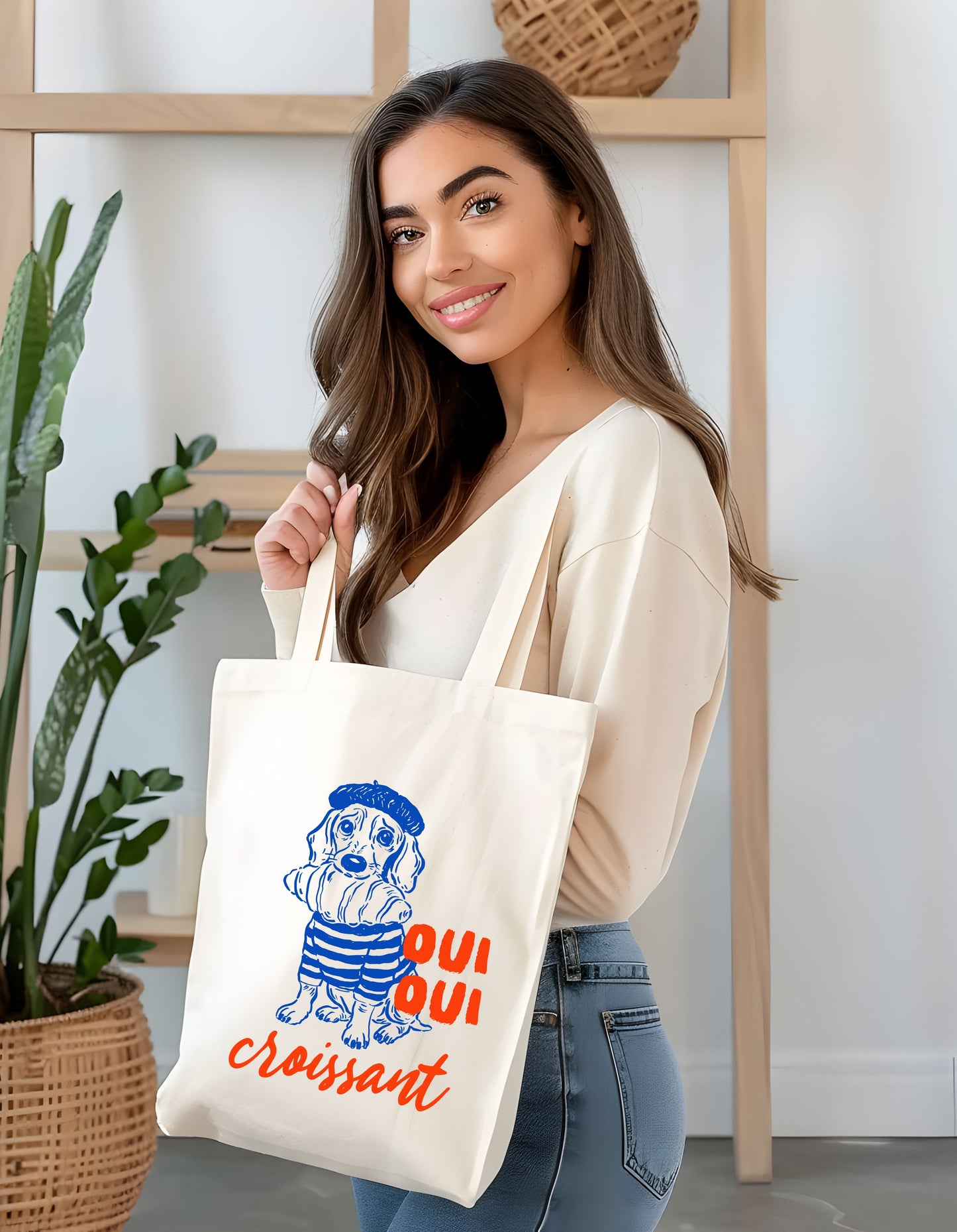 French Dog With Croissant Tote Bag