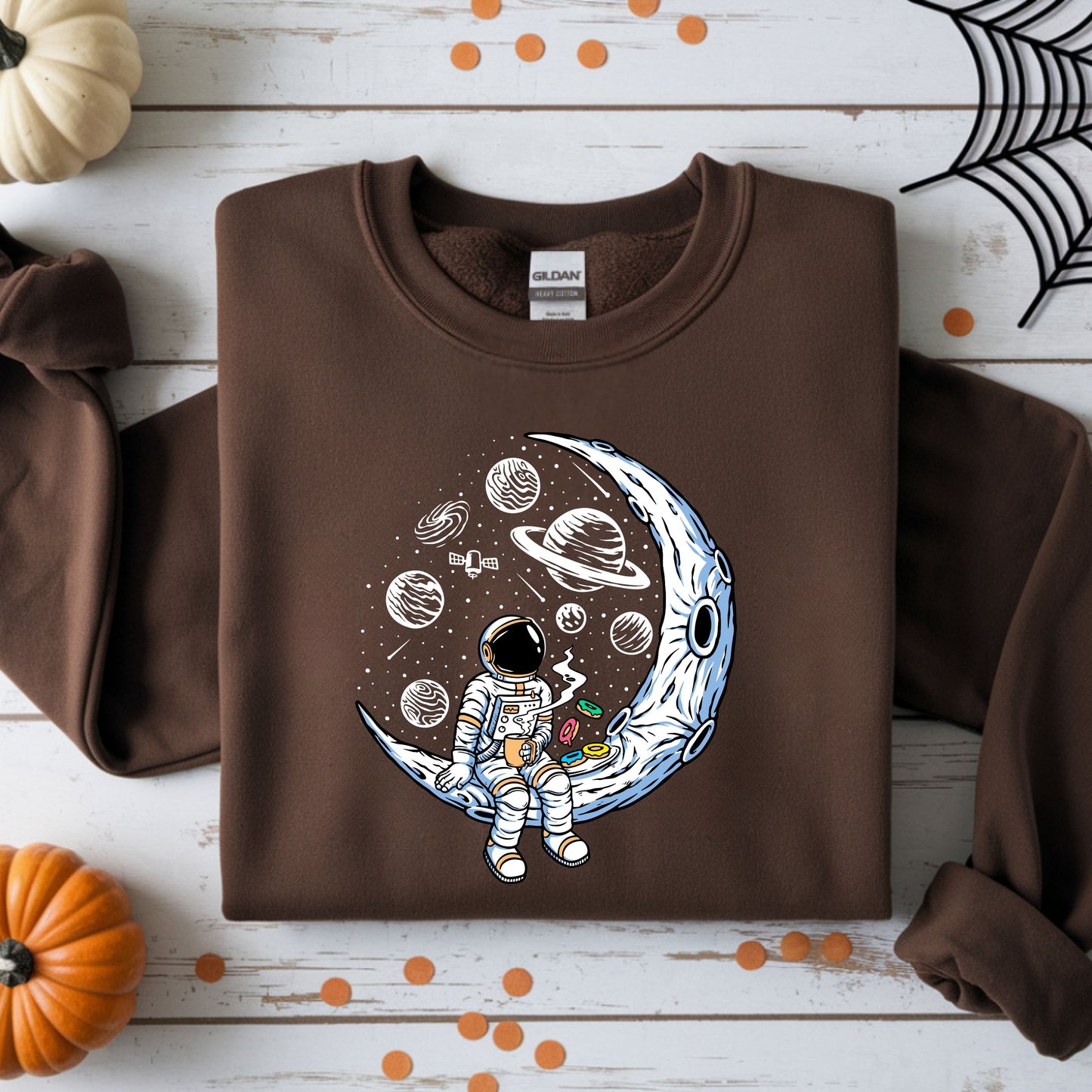 Astronaut with cup of Tea/Coffee with Doughnuts Unisex Sweatshirt.