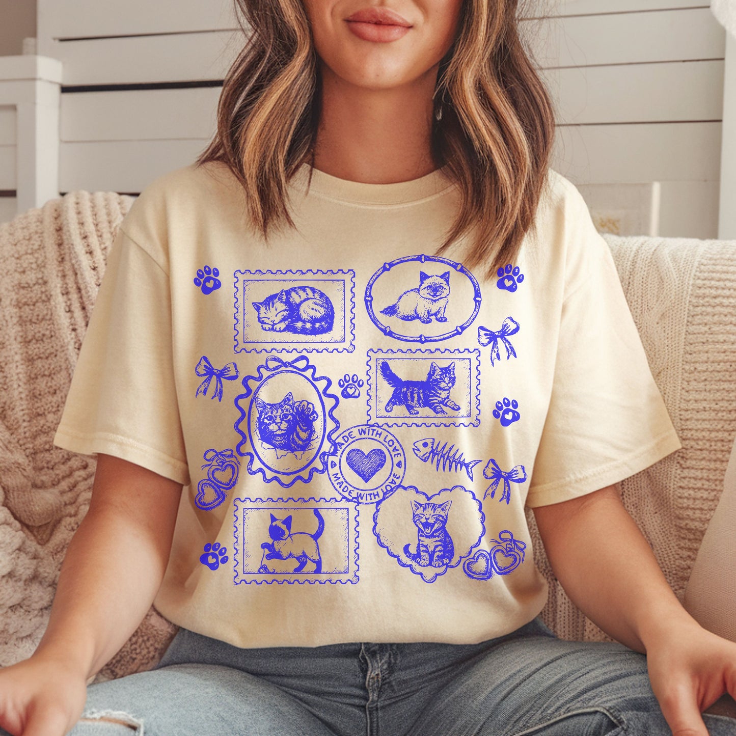 Cats Vintage Style Gallery Yellow Unisex T-Shirt-Set 2.