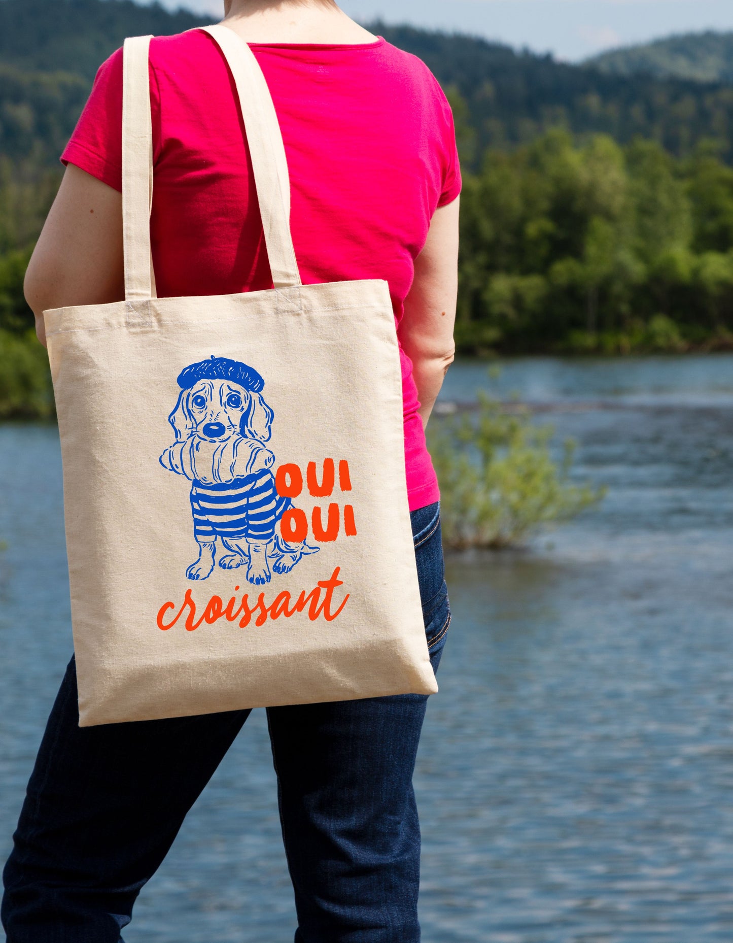 French Dog With Croissant Tote Bag