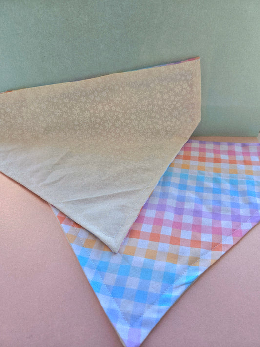 Gingham And Flowers Reversible Patterned Over The Collar Pet Bandana
