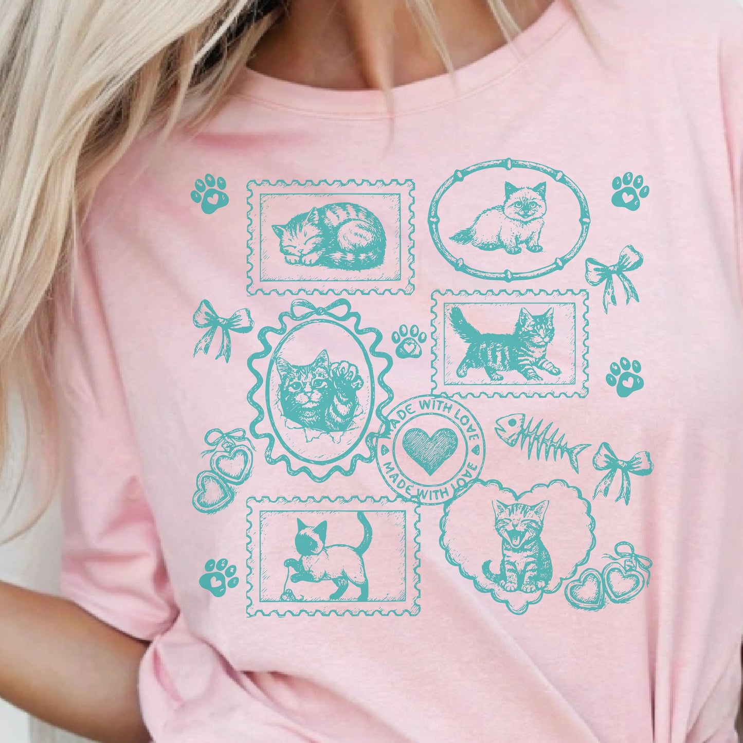 Cats Vintage Style Gallery Pink Unisex T-Shirt-Set 1.