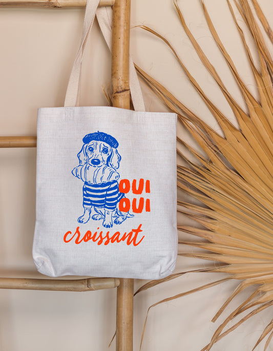 French Dog With Croissant Tote Bag