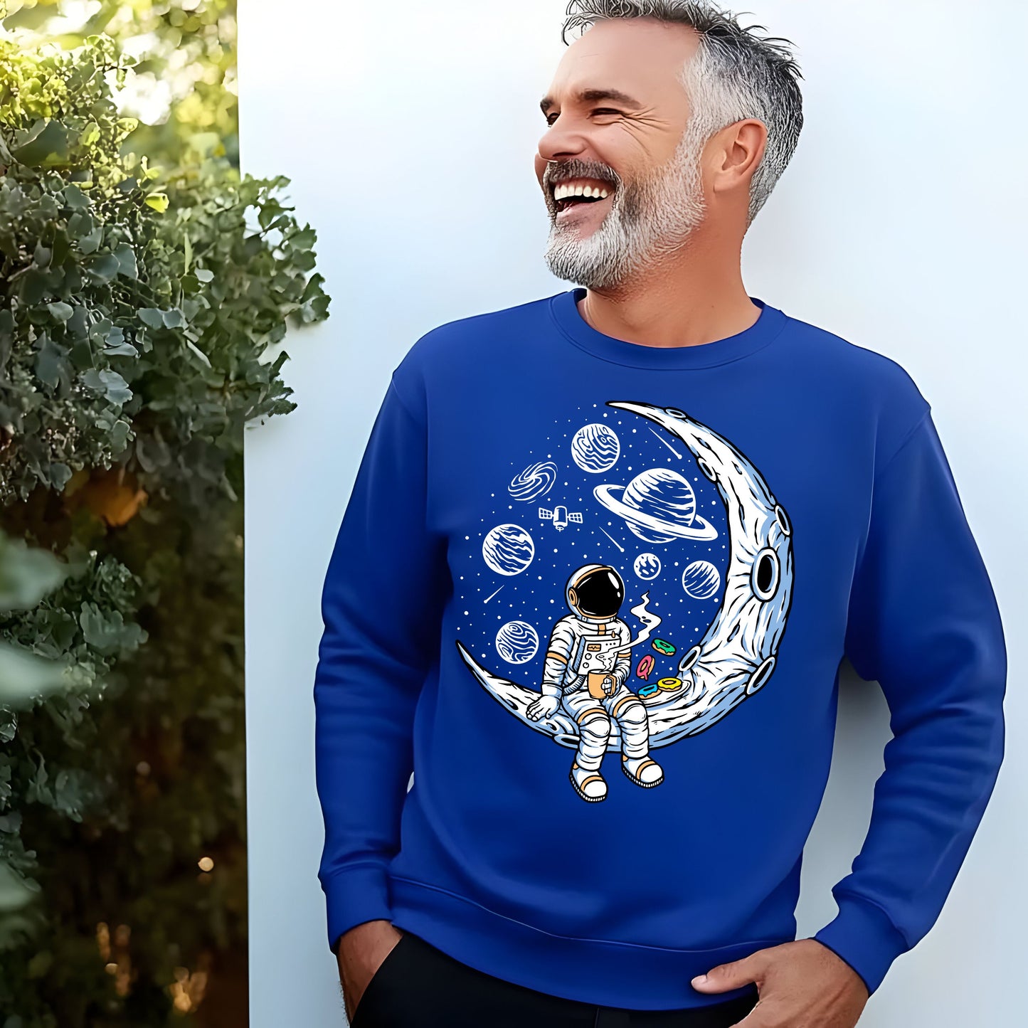 Astronaut with cup of Tea/Coffee with Doughnuts Unisex Sweatshirt.