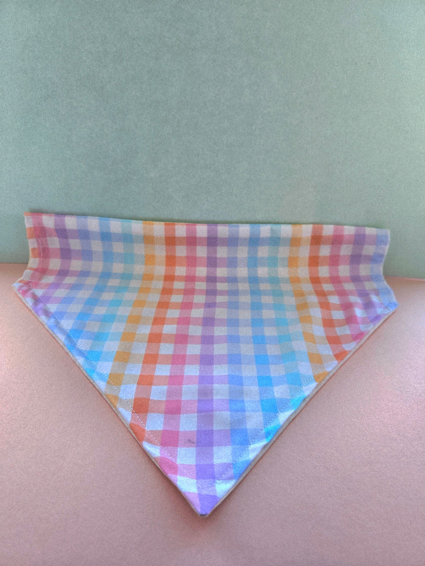 Gingham And Flowers Reversible Patterned Over The Collar Pet Bandana