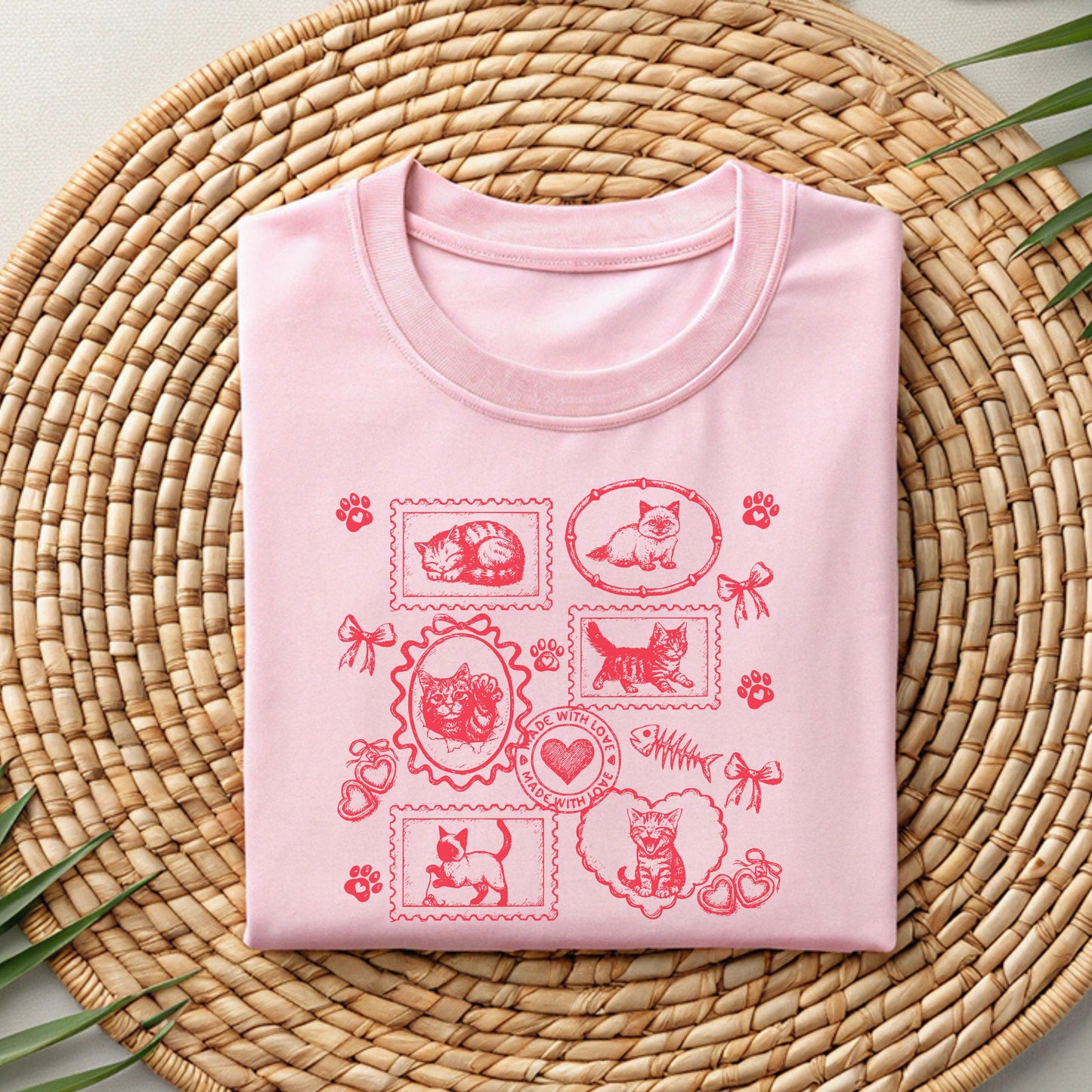 Cats Vintage Style Gallery Pink Unisex T-Shirt-Set 2.