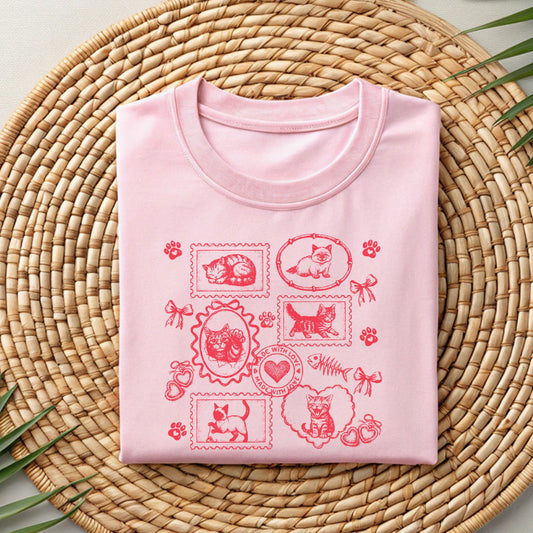 Cats Vintage Style Gallery Pink Unisex T-Shirt-Set 2.