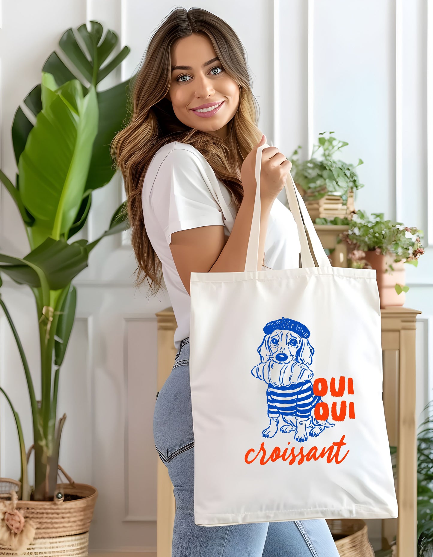 French Dog With Croissant Tote Bag