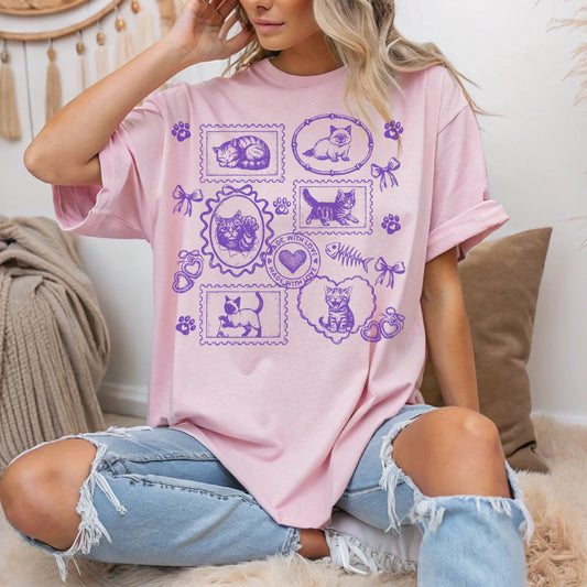 Cats Vintage Style Gallery Pink Unisex T-Shirt-Set 1.