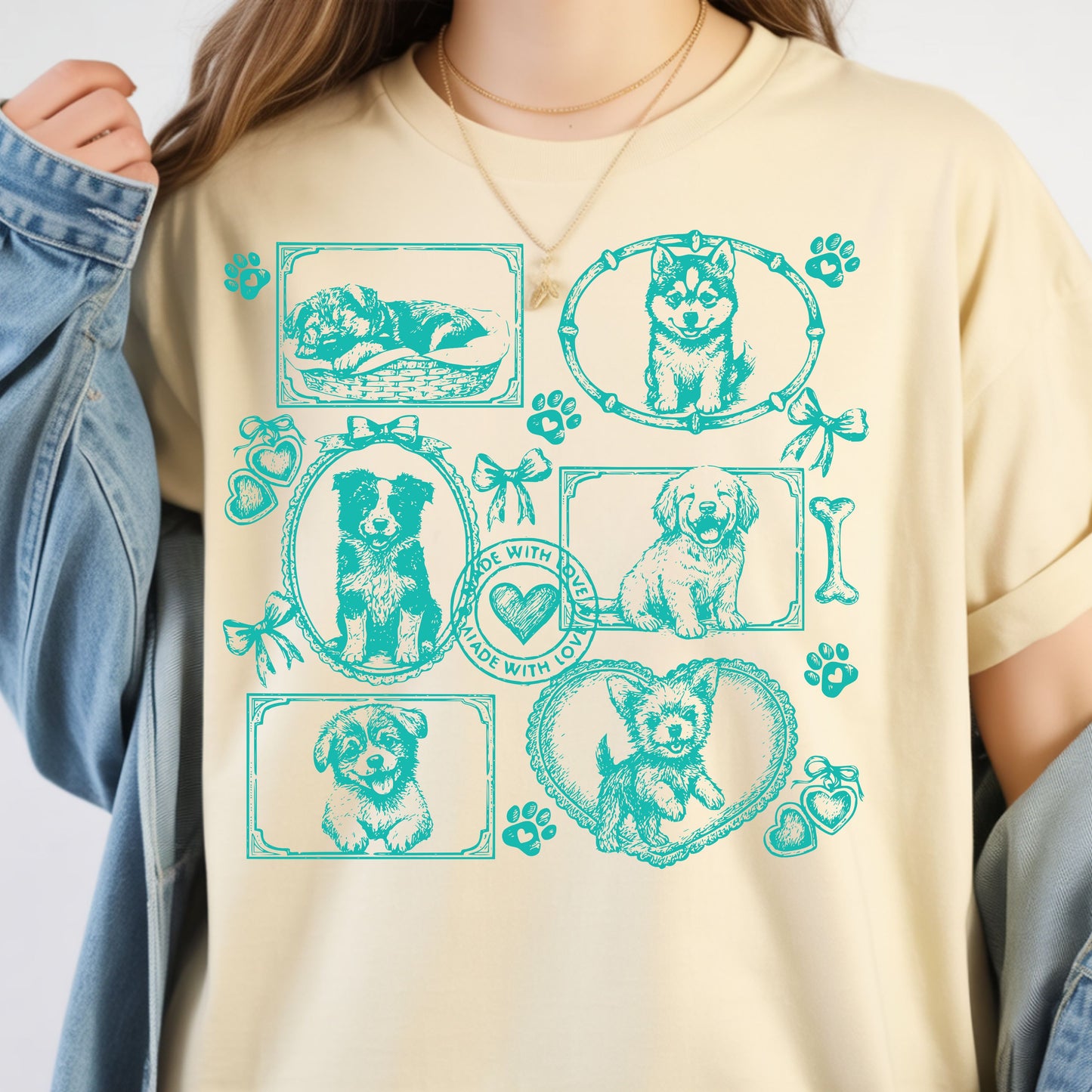 Dogs Vintage Style Gallery Yellow Unisex T-Shirt-Set 1.