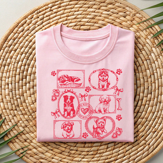 Dogs Vintage Style Gallery Pink Unisex T-Shirt-Set 2.