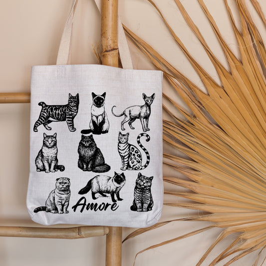 Cats Amore Hand Drawn Vintage Style Cotton Tote Bag.