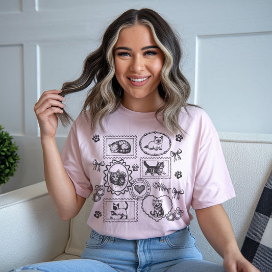 Cats Vintage Style Gallery Pink Unisex T-Shirt-Set 2.