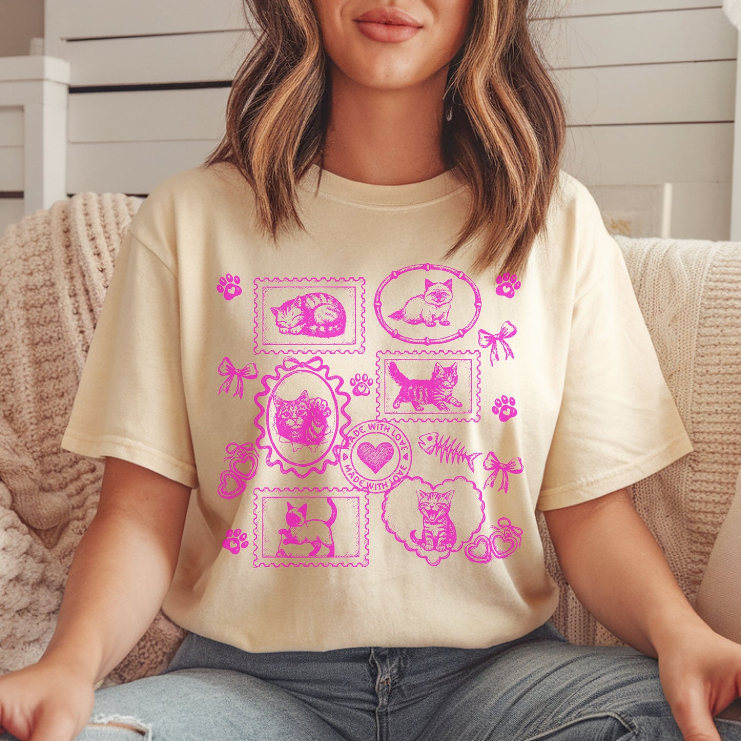 Cats Vintage Style Gallery Yellow Unisex T-Shirt-Set 1.