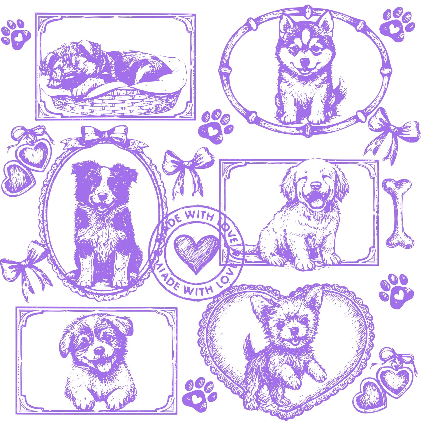 Dogs Vintage Style Gallery Pink Unisex T-Shirt-Set 1.