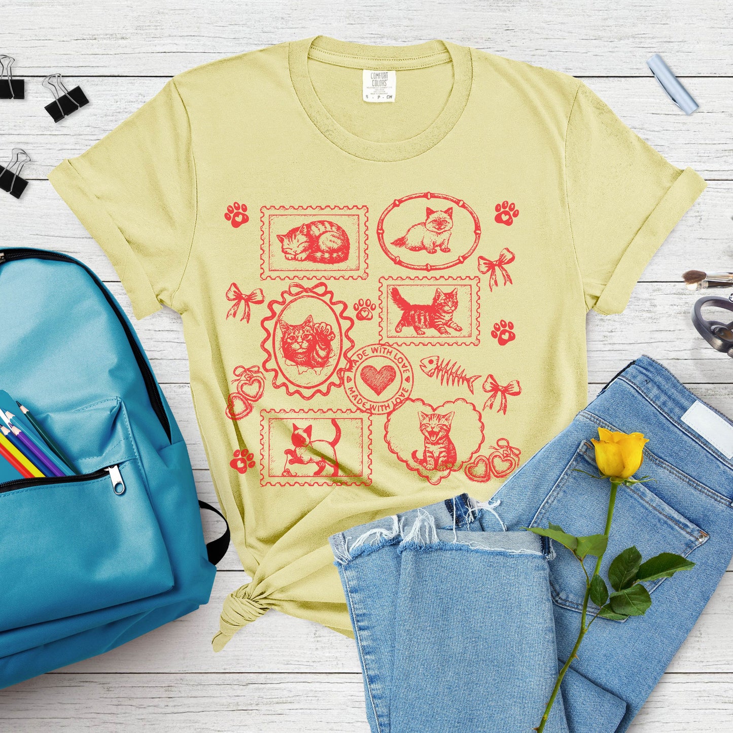 Cats Vintage Style Gallery Yellow Unisex T-Shirt-Set 2.