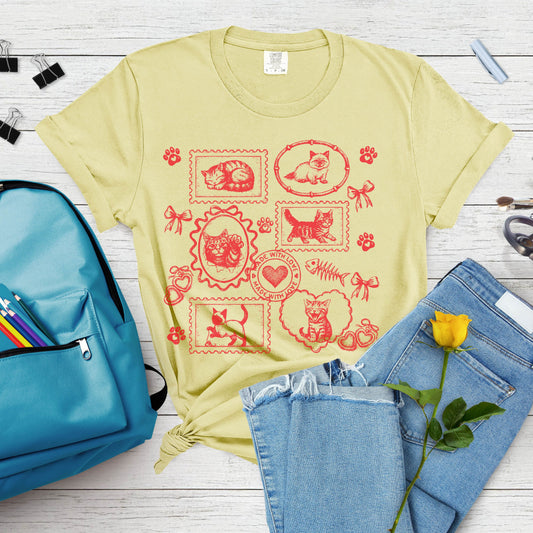 Cats Vintage Style Gallery Yellow Unisex T-Shirt-Set 2.