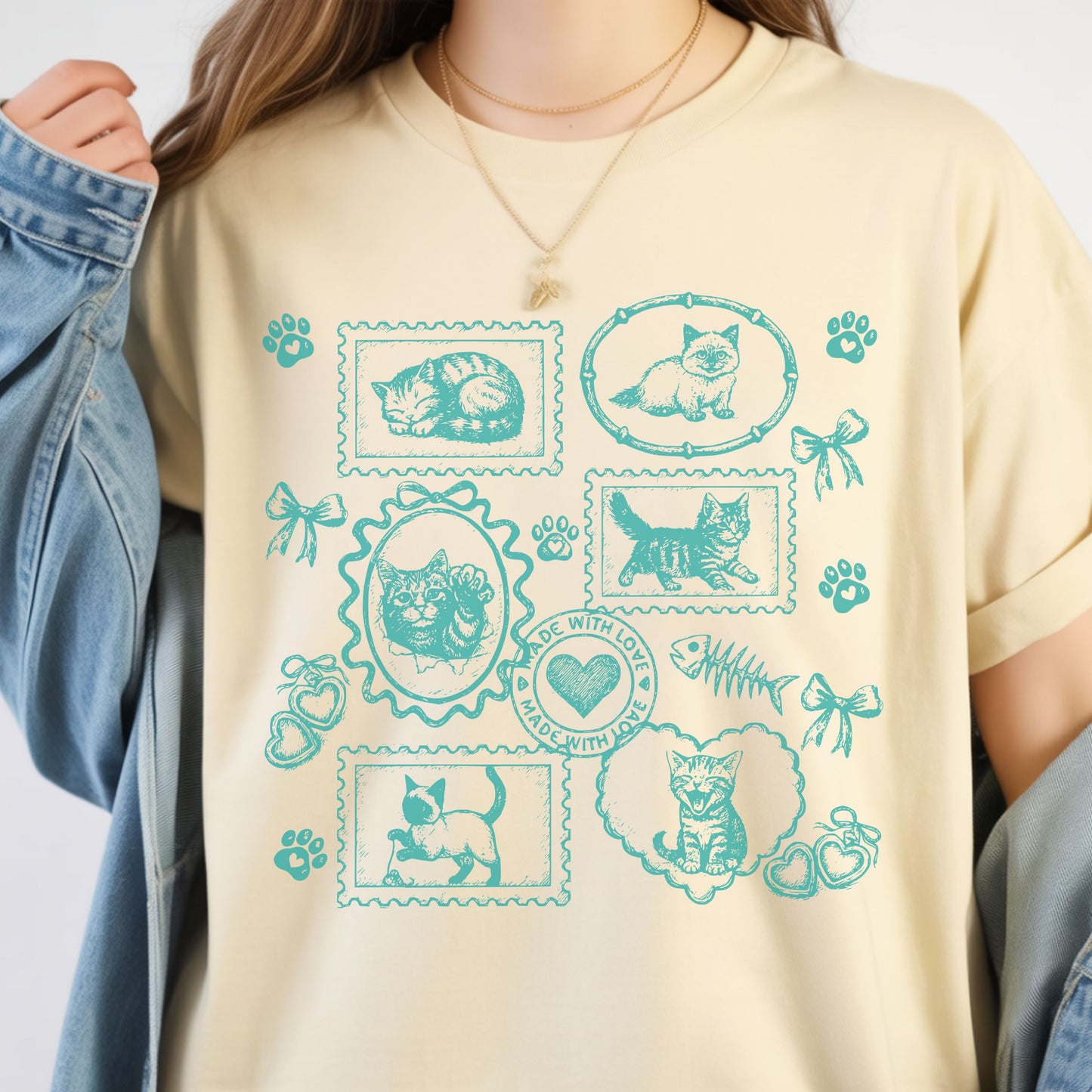Cats Vintage Style Gallery Yellow Unisex T-Shirt-Set 1.