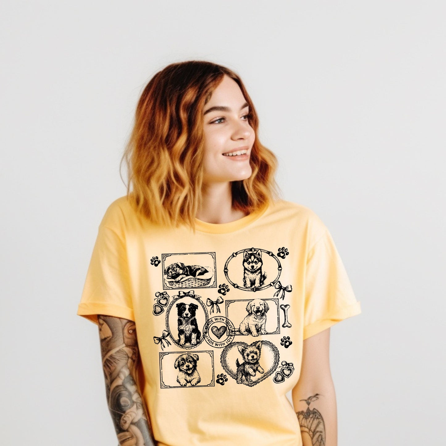 Dogs Vintage Style Gallery Yellow Unisex T-Shirt-Set 2.