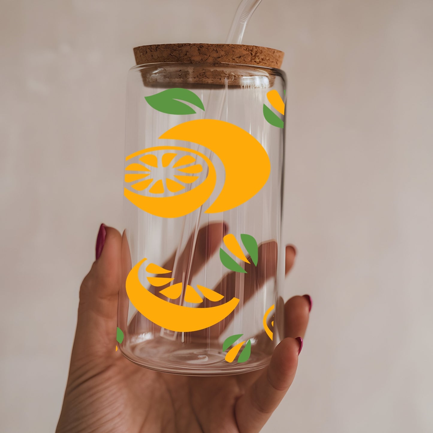Lemon Slices 16 oz Glass Tumbler with bamboo lid and glass straw