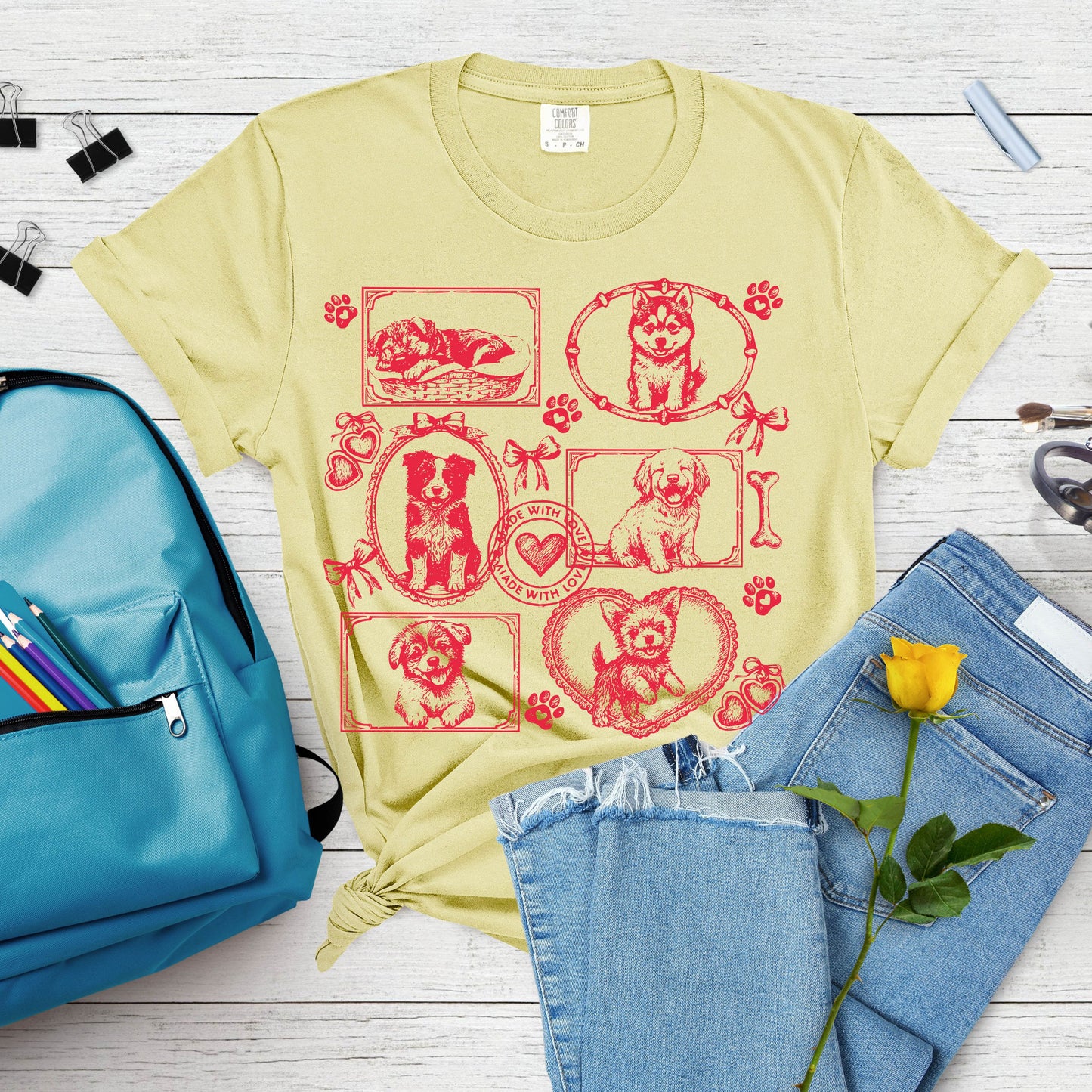 Dogs Vintage Style Gallery Yellow Unisex T-Shirt-Set 2.