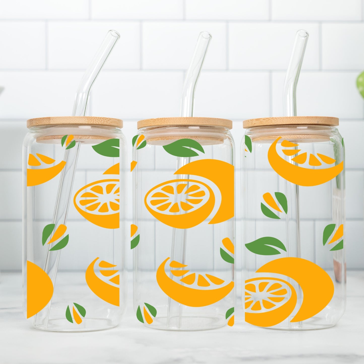 Lemon Slices 16 oz Glass Tumbler with bamboo lid and glass straw