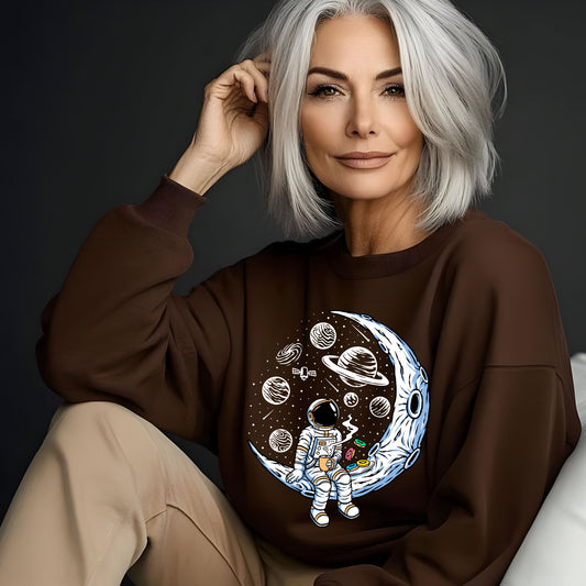 Astronaut with cup of Tea/Coffee with Doughnuts Unisex Sweatshirt.