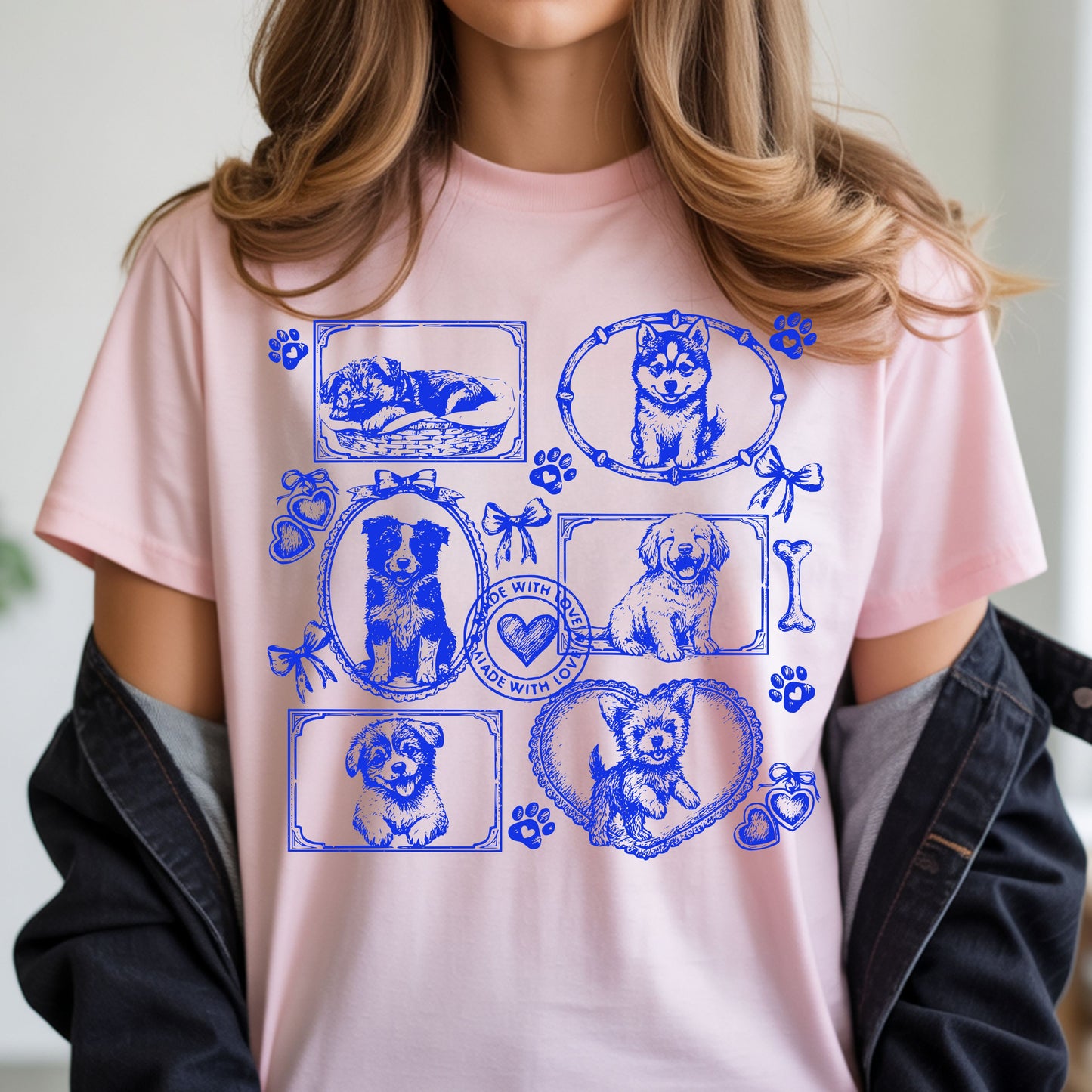 Dogs Vintage Style Gallery Pink Unisex T-Shirt-Set 2.