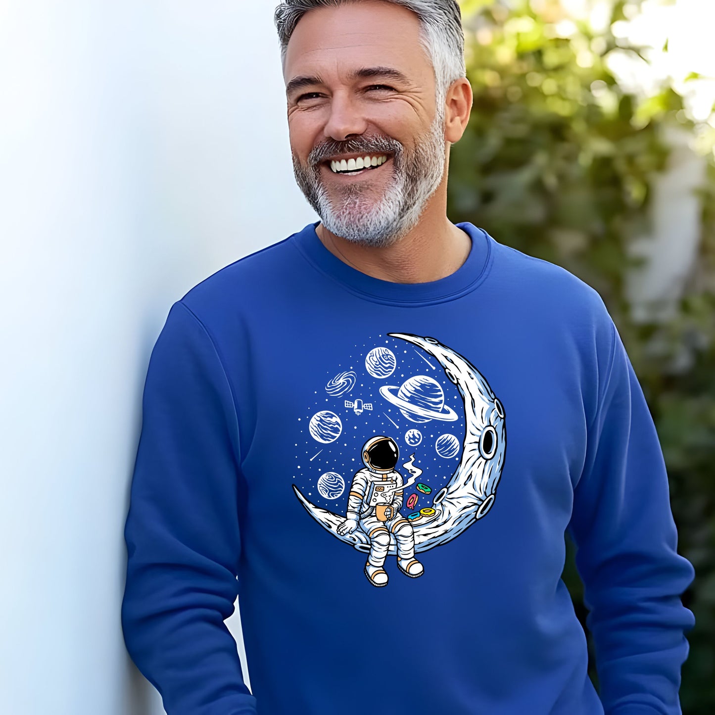Astronaut with cup of Tea/Coffee with Doughnuts Unisex Sweatshirt.