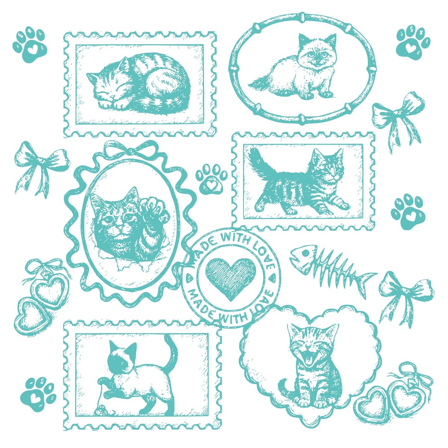 Cats Vintage Style Gallery Pink Unisex T-Shirt-Set 1.