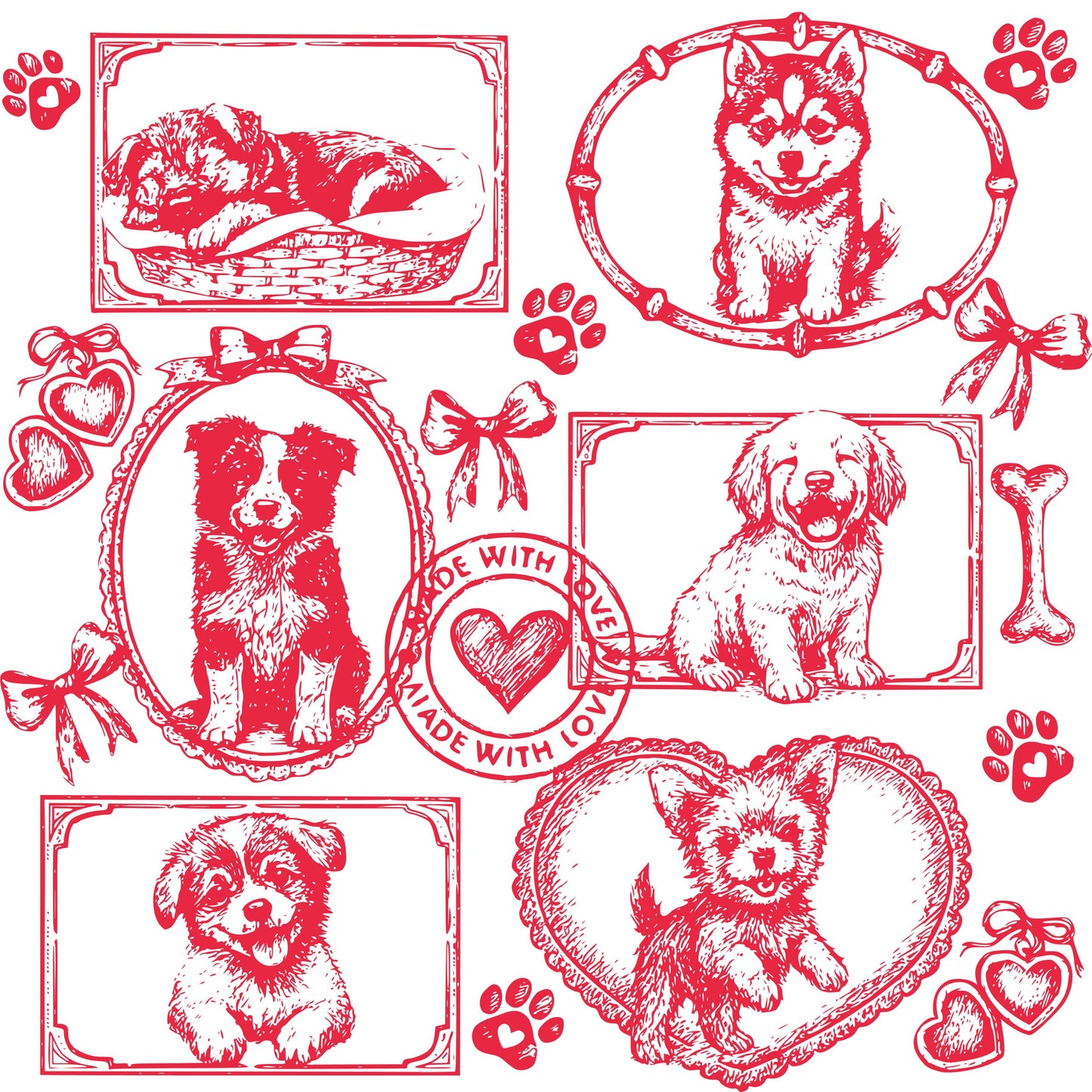 Dogs Vintage Style Gallery Pink Unisex T-Shirt-Set 2.